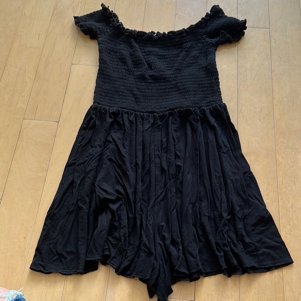 Small Black Romper from Garage - Ruched Top, Cotton